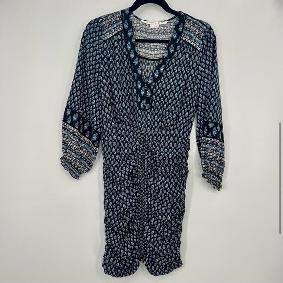 Veronica Beard Zaria Long Sleeve Mini Dress Ruched Floral Silk Bodycon US 0 - Picture 4 of 11